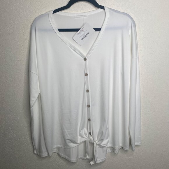 NWT $34 Reborn J Button Down Top Womens Size M White Long-Sleeve Stretch Casual - Picture 1 of 8